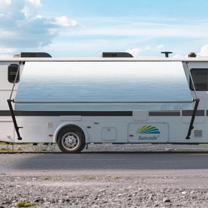 Suncode Reinforced RV Awning Fabric Replacement, Heavy-Duty Waterproof Vinyl Canopy with Tear-Resistant Top Edge, Universal Fit for Camper Trailer Motorhome,13'(Fabric 12'2") Blue Fade