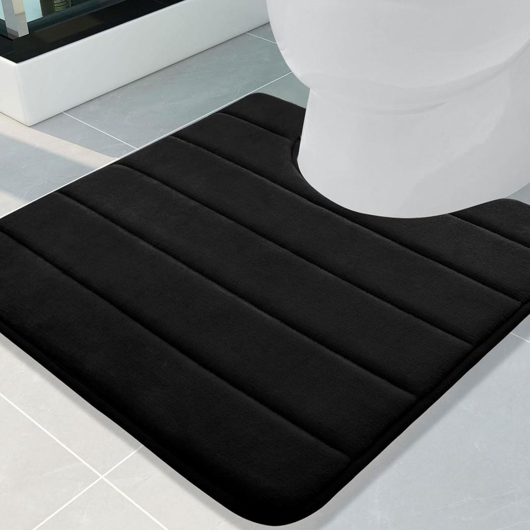 Buganda Memory Foam U-Shaped Contour Toilet Rugs, Non Slip Absorbent, Thick Soft Washable Bathroom Mat, Floor Carpet Bath Rugs Mat for Toilet Base (24" x 24", Black)