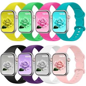 8 Pack Bands Compatible with Apple Watch Band 38mm 40mm 41mm 42mm 44mm 45mm 46mm 49mm for Women Men, Soft Silicone Sport Strap for iWatch Series Ultra 11 10 9 8 7 6 5 4 3 2 1 SE/SE 2nd/SE 3nd