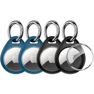 UNBREAKcable AirTag Holder for Apple - 4 Pack Air Tag Case [Fit Tightly Design] [Easy to Install] [Hold Securely] Waterproof TPU Protective Cover with Metal Keychain for Kids, Pet, Luggage, Backpack, Keys