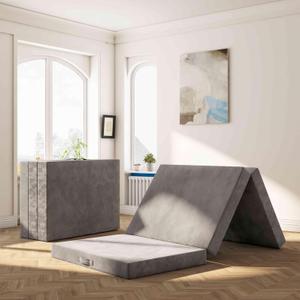 Tri-Fold Memory Foam Mattress, Folding Mattress with Washable Cover, Reversible Design, Portable Floor Bed for Guests & Travel, 4inch-Single