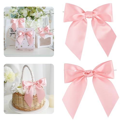 AIMUDI Baby Pink Satin Bows 5.5" Bows for Gift Wrapping Satin Twist Tie Bows Premade Ribbon Bows for Treat Bags Invitations Baskets Crafts Wedding Birthday Baby Shower Easter Decorations, 24 PCs
