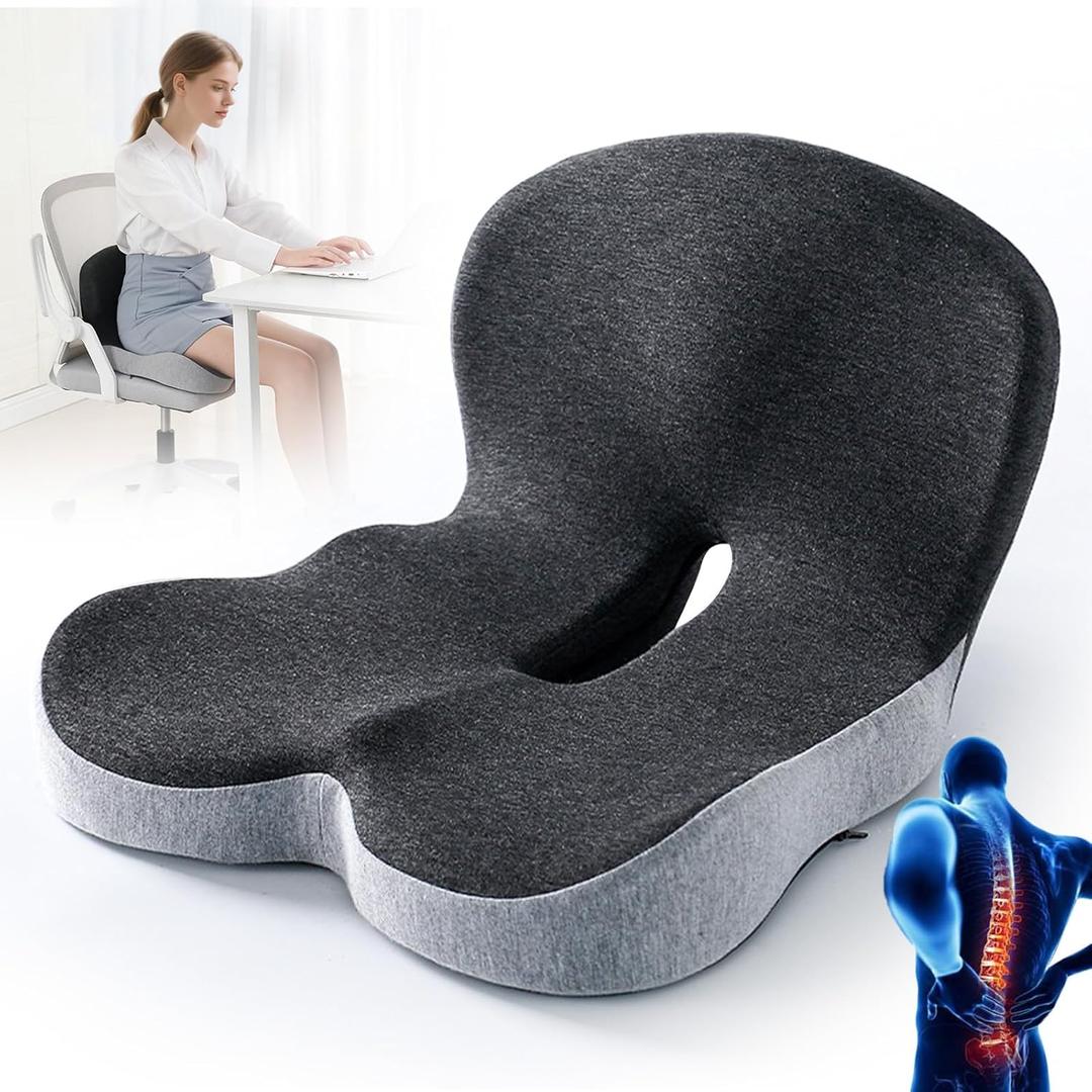 MQN Memory Foam L-Shaped Integrated Seat Cushions Non Slip Memory Foam Seat Skin with Back Support Car Cushions for Driving