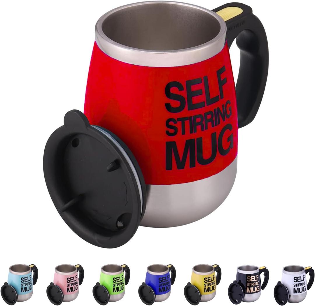 Self-Stirring Stainless Steel Self-Mixing Mug for Coffee, Hot Chocolate, Tea, Milk Cup for Travel, Kitchen, Office, Home, 450 ml/15.2 oz, Red 