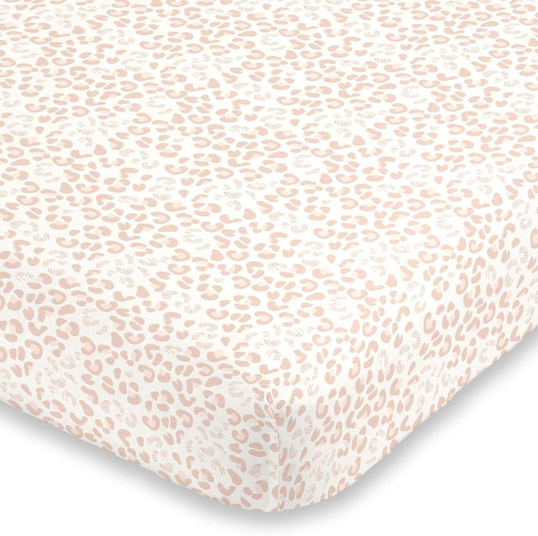 NoJo Neutral Cheetah Peach, Pink & Ivory Fitted Super Soft Crib Sheet, Pink, Peach, Ivory (52x28x8 Inch (Pack of 1))