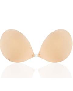 Niidor Adhesive Bra Strapless Sticky Invisible Push up Silicone Bra for Backless Dress with Reusable Nipple Covers, D