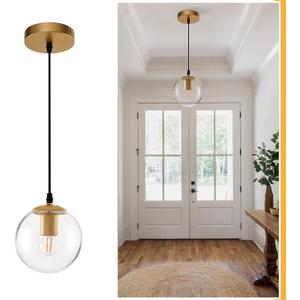JAGORI Glass Pendant Light, Mid Century Modern Light Fixture, Hanging Lights for Kitchen Island, Bathroom, Bedroom, Hallway Foyer (Gold, 6 in)