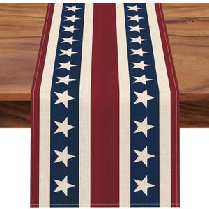 Seliem 4th of July Patriotic Table Runner, America Stars Stripes Kitchen Dining Table Decor, American USA Burlap Home Decoration Indoor Outdoor Party Supply 13 x 72 Inches