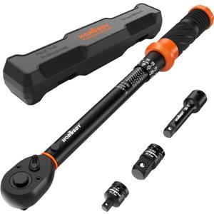 HORUSDY 3/8" 5PCS Torque Wrench Set(545 ft-lb/ 6.861 Nm) Torque Wrench 3/8 Drive with 3" Extension, 3/8" to 1/4" & 3/8" to 1/2" Adapters, Case for Bike, Car, Moto & Other Repair