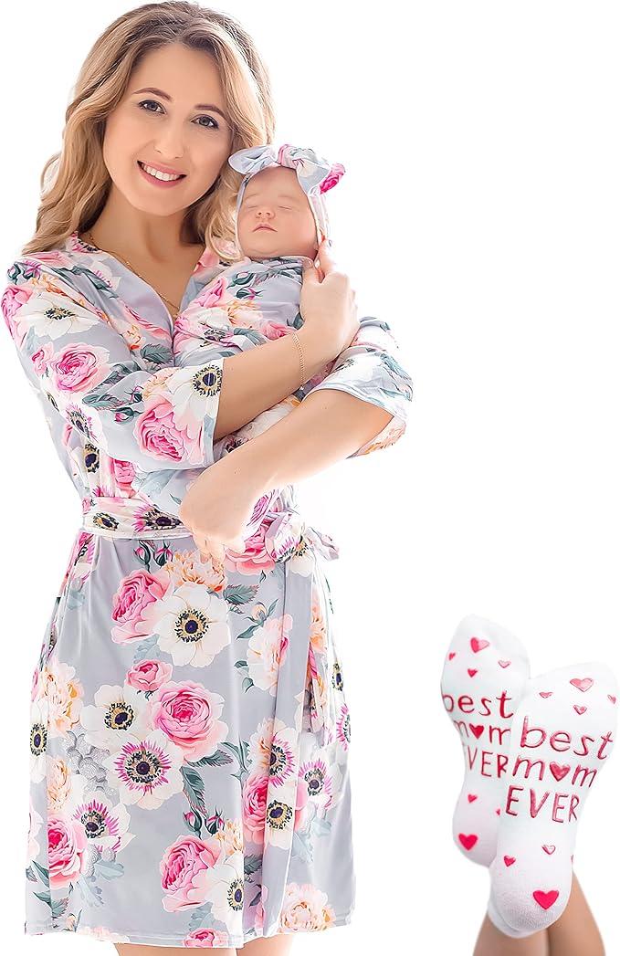 ECO BABY Mommy and Me Robe and Swaddle Set | Maternity Robe and Matching Baby Set for Girl, Boy | Hospital Labor and Delivery M