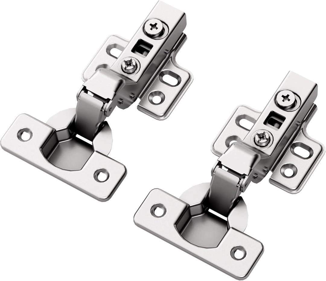20pcs Inset Cabinet Hinge Frameless Concealed Door Hinges European Soft Closing Four-Hole Mounting Plate Hinges Nickel Plated Finish (10 Pairs)