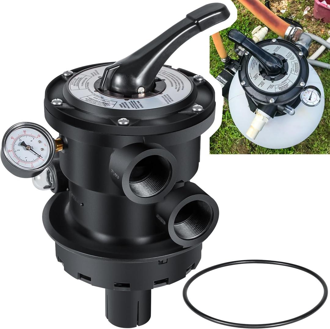 Replacement for Hayward SP0714T VariFlo Top-Mount Multiport Valve for All Hayward Above-Ground Pro and VL Series Sand Filter 1.5-Inch FIP Plumbing 7-Positions Clamp Style Control Valve Upgraded Black