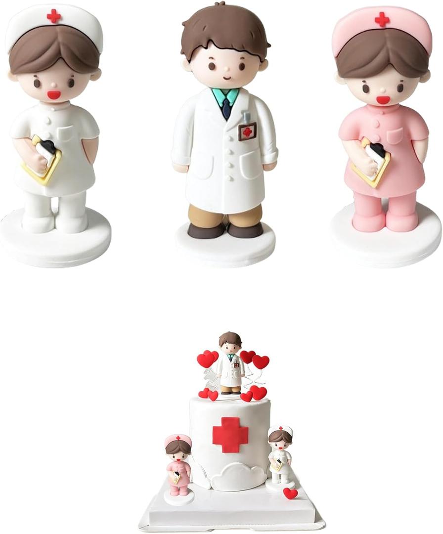 3PCS Nurse Cake Topper Nursing Cupcake,Statue of Doctor and Nurse,RN Theme Party Favors Nurse Decorations for Nursing Graduation Party,Cake Decoration for Doctors and Nurses