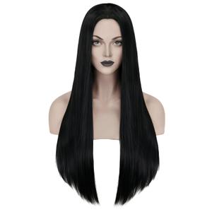 Mersi Long Black Wig for Women Halloween Costume 27'' Straight Long Black Wig Natural Cute Black Wigs for Costume Women S034BK