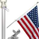 American flag and pole kit set: Includes a 3x5 ft Embroidered US flag made in USA, 6 ft aluminum tangle free spinning flag pole with carabiners, and flagpole holder wall mount bracket (Silver)