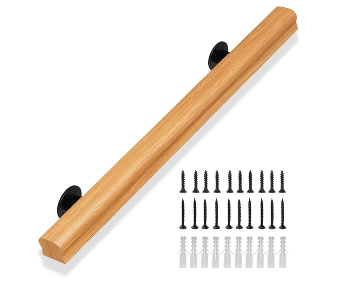 Stair Railing Indoor Wood 2FT, Sturdy Hand Rails for Indoor Stairs, Non-Slip Stair Handrails for Corridor, Lofts, Patio, Kindergarten, Wall Mounted Staircase Grab Bar for Elderly (Burlywood 2FT)
