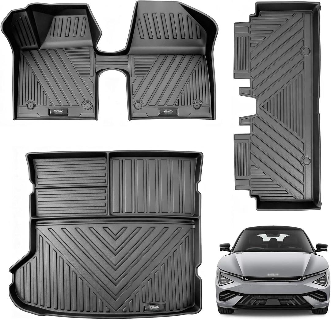 Vanseno Floor Mats & Cargo Liner for KIA EV6 2024 2023 2022 Floor Liner Trunk Mat All Weather TPE Rubber Protection Mat for 20222-2024 KIA EV6 Accessories (Not for Manual 1st Row)