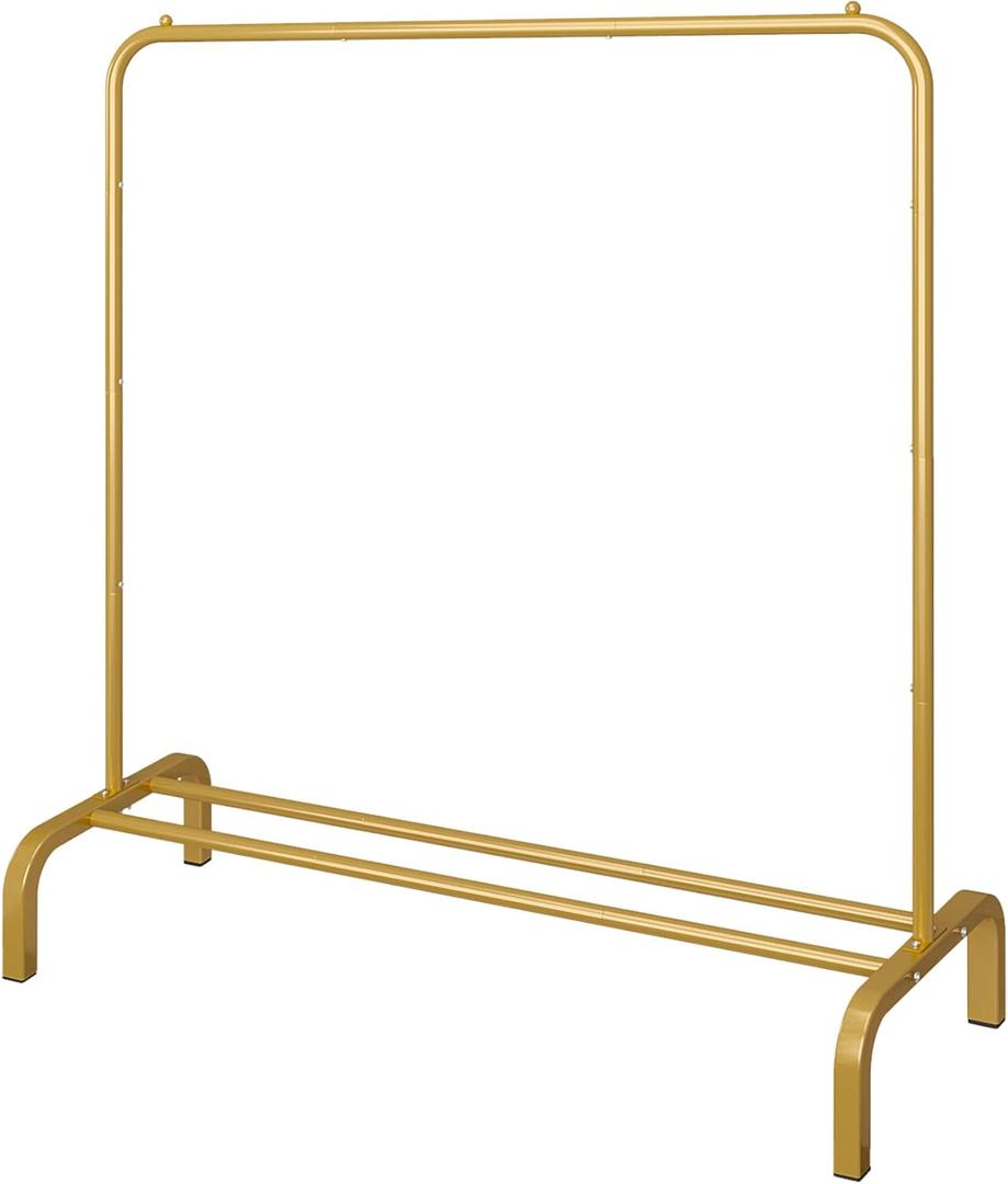 JIUYOTREE Metal 43.3 Inches Garment Rack with Bottom Shelf Clothing Rack for Hanging Clothes Coats Skirts Shirts Sweaters Gold (no wheel)