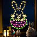 Hiboom 16" Easter Egg Bunny Window Lights, Easter Silhouette Light Decorations with 8 Lighting Modes Remote Control (AAA Battery) for Outdoor Indoor Eastertide Party, USB Plug Powered Lighting Decor