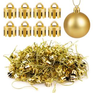 120 Pieces 0.5 Inch Round Christmas Ornament Caps Replacement Plastic Christmas Ornament Hangers Caps for Christmas Tree Ceramic Glass Porcelain Christmas Ornaments DIY Decorations (Gold)