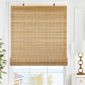 LazBlinds Cordless Bamboo Blinds, Roll Up Shades for Windows, Light Filtering Hanging Window Blinds, Bamboo Shades for Patio Indoor/Outdoor Porch, 34'' W x 64'' H, Brown206