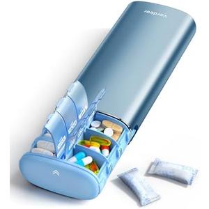 Vaydeer Metal 7 Day Pill Organizer 2 Times a Day – AM PM Weekly Travel Pill Case with Moisture-Proof Desiccant, Airtight Large Capacity Pill Box for Vitamins, Medications & Supplements (Blue)