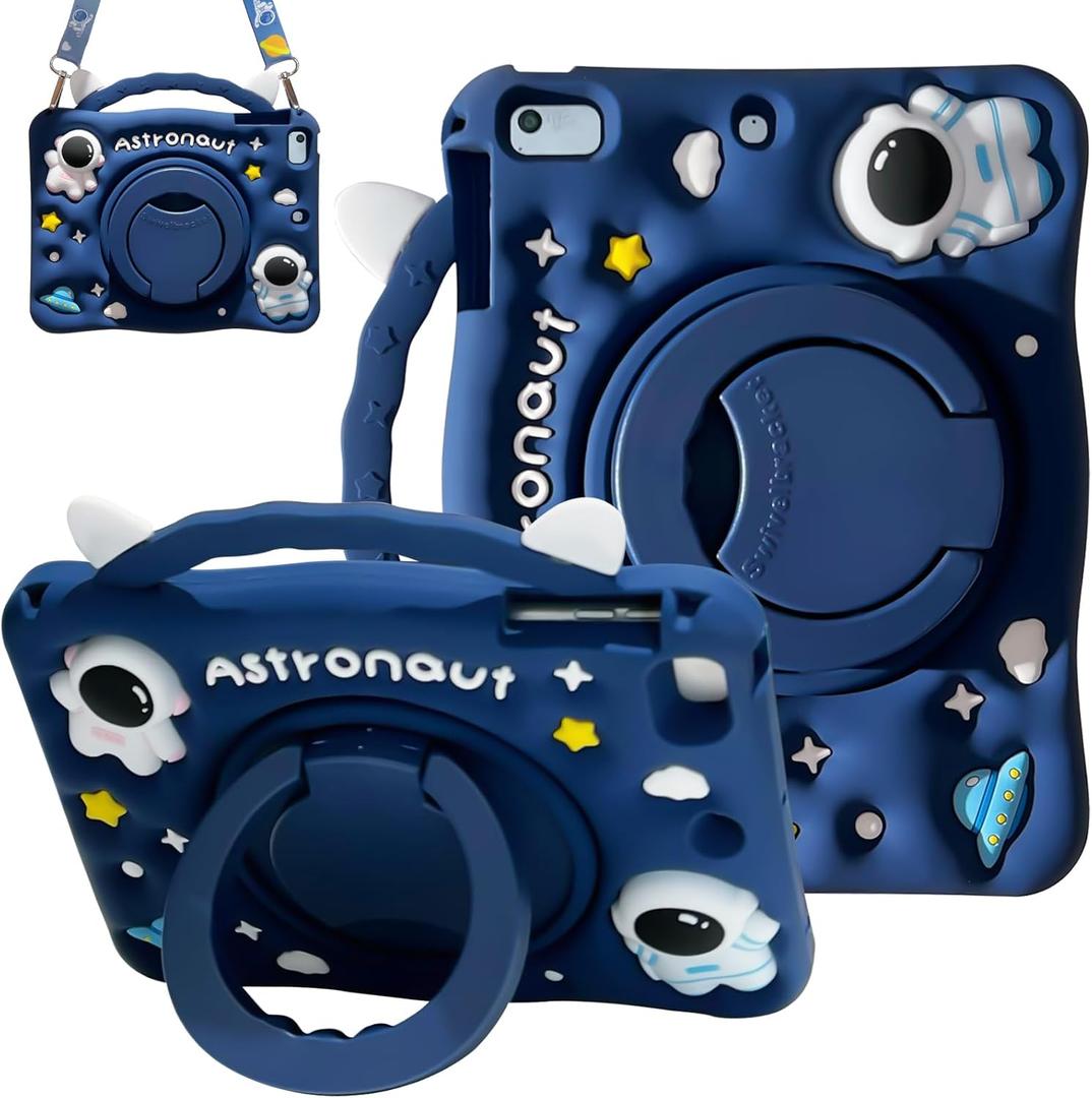 Kids Case for Apple iPad A16 11" 11th 10th Gen 10.9" 2025 2022, Cute Design EVA Kickstand Shockproof Kids Friendly Bumper Case with Shoulder Strap Cover for iPad 11th 10th Gen, Blue Spaceman