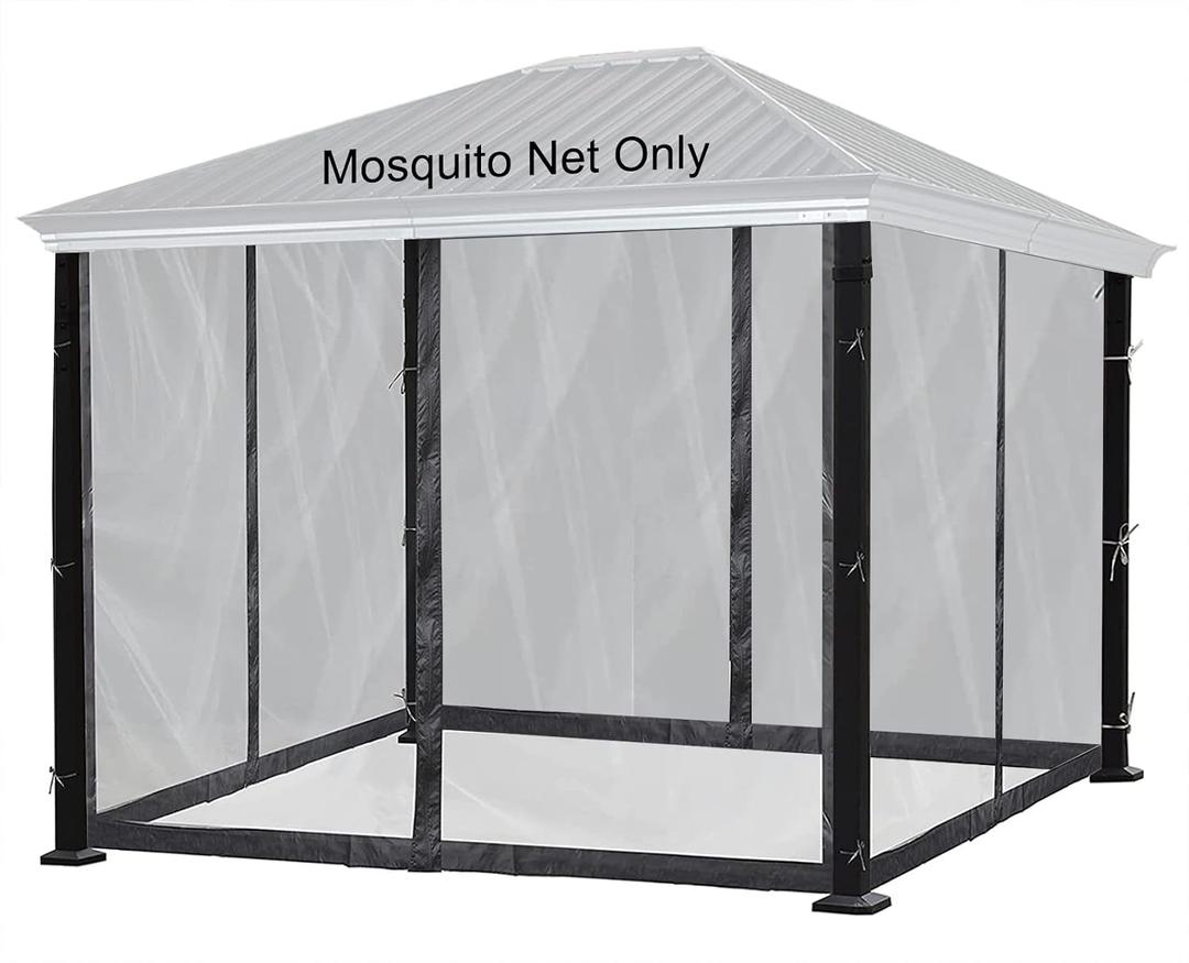 10x10 Gazebo Mosquito Netting, Universal Replacement Screen Walls, with Zippers, Easy to Install, Fit for Most Gazebo Canopy (Black)