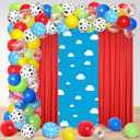 116 Pcs Story Party Decorations Kit Includes 1 Blue Sky White Clouds Backdrop 2 Panels Chiffon Backdrop Curtain 110 Balloons with 3 Roll Accessories for Boys Girls Birthday Baby Shower