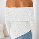 ZESICA Women's Fall Floral Off Shoulder Tops 2025 Mesh Long Sleeve Shirts Asymmetrical Ruched Tee Blouses Trendy Outfits (S)