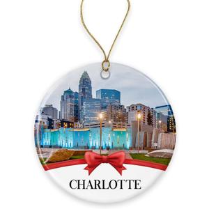 Charlotte Christmas Ornament, Christmas Ornaments Travel Souvenir Collection Gift for Family, Christmas Tree Ornament City Travel, Charlotte Travel Gift Xmas Holiday Printed on Both Sides