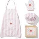 Kid Apron and Chef Hat Set, 3 Pcs Children Cooking Baking Set Kits Role Play Chef Toy Kid Cooking Gift for Girls Boys (Pink)