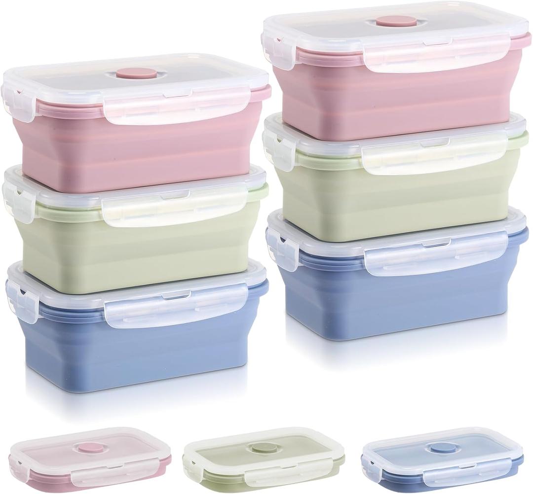 Mifoci 6 Pcs Silicone Containers for Food Collapsible Food Storage Containers with Airtight Lids Stacking Leftover Foods Storage Lunch Box for Freezer Microwave Dishwasher Safe(Morandi,18.6 oz)