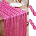 Asee'm 2pcs Cheesecloth Table Runner 120 Inches Long Fuchsia Boho Gauze Cheese Cloth Runner 10FT Rustic Sheer Table Runners for Christmas Wedding Party Baby Shower Spring Easter Decoration