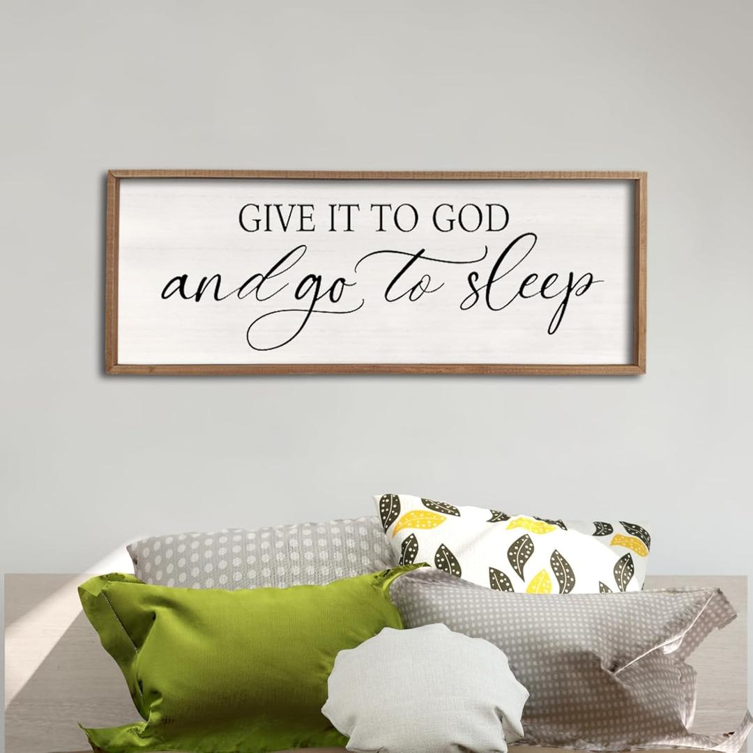 comurdyo Christ Religious Wall Decor Give It To God And Go To Sleep Sign 40"15" for Christian Prayer Holy Modern Rustic Simple Master Bedroom Above Over Bed Wall Decor Plaque Hanging (Wood)