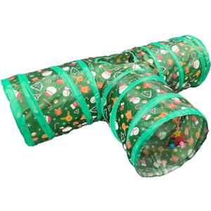 Christmas Cat Tunnel 3-Way Tube Toy  Foldable Holiday Cat Play Tunnel with Crinkle and Peek Holes for Indoor Cats and Kittens