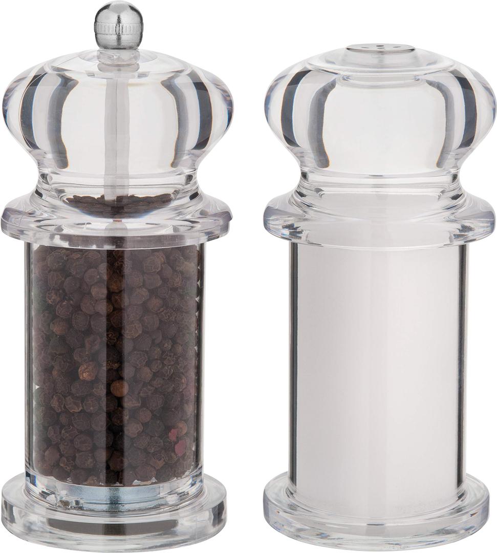 Trudeau 5.5" TRADITION SHAKER 2 in 1 Salt and Pepper Mill, Clear