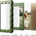 4x6 Picture Frame with Mat for 3.5x5, Wavy Edge Wooden Real Glass Photo Frame for Tabletop and Wall Hanging, Green, 1 Pack