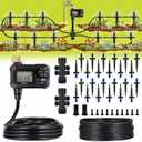 HIRALIY 100FT Automatic Drip Irrigation Kits with Garden Timer, Garden Watering System for Patio Lawn, Quick Connector Design Irrigation System Kit with Easy Programmable Water Timer