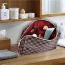 Makeup Bag, Cosmetic Bag, Portable Leather Large Checkered Makeup Bag, Large Capacity Travel Cosmetic Bag for Women, Lightweight Design and Waterproof Toiletries Bag, Christmas Gifts