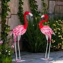 Set of 2 Metal Flamingo Garden Statues, Yard Flamingo Outdoor Decor for Lawn Patio Garden Backyard Display (Pink)