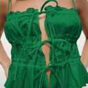 Tankaneo Womens Summer Tie Front Crop Tops Cute Ruffle Ruched Spaghetti Strap Tank Tops Y2K Going Out Shirts (Green)