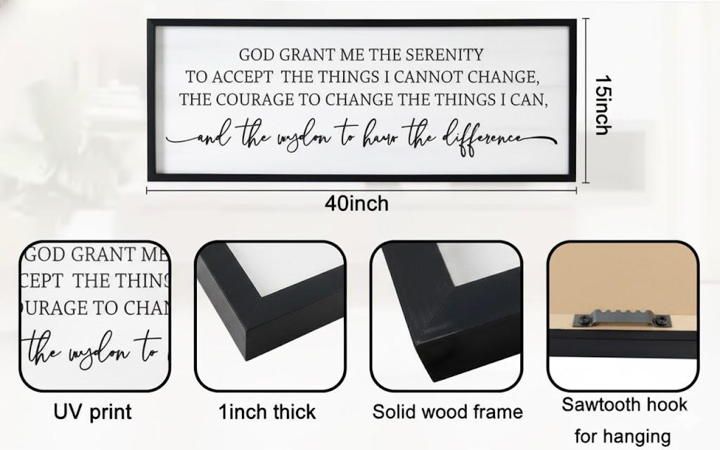 comurdyo Bible Verse Serenity Prayer Sign Wall Decor God Grant Me 32"×12" Large Christian Inspiraional Quotes Religious Plaque for Modern Rustic Family Bedroom Living Room Wall Hanging Decor (Black)