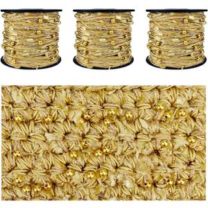 Artisanal Yarn Collection Multifiber Multicolored Fancy Yarn with Golden Beads for Knitting Crocheting Crafts DIY, Set of 3 Rolls (Golden Beads)