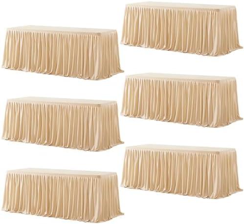 Wish Care 6 Pack Champagne Rectangle Table Clothes for 8 Foot Tables, Polyester Fitted Tablecloths 8ft Stretch Table Cover for Wedding, Birthday, Parties, Trade Show, Craft Show
