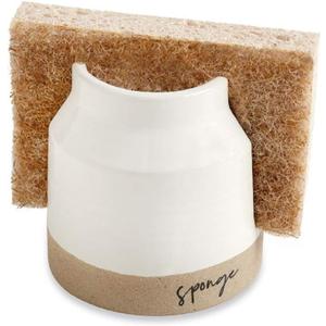 Mud Pie 41220001 Stoneware Sponge Holder, 3 1/2" x 3 1/2", Brown and White