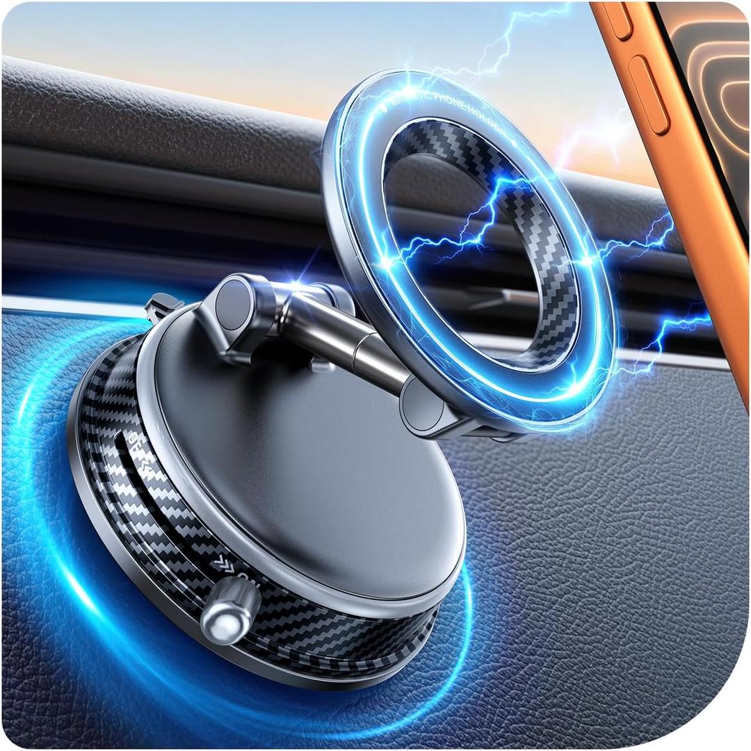 Upgraded Car Phone Holder for Magsafe [108+LBS Strongest Suction & 3000gf Magnetic] Vacuum Magnetic Phone Holders for Your Car 360 Adjustable Car Phone Mount for iPhone & Android Grey