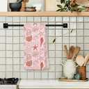 Giosve Pink Beach Kitchen Towels, Pink Starfish Seashell Oyster Coastal Beachy Hand Towels for Bathroom, Preppy Beach Decor Dish Tea Towels for Kitchen, Coastal Bathroom Decor, 16x24 Inch