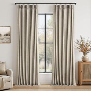 Topfinel 96 Inches Long Pinch Pleated 100% Blackout Curtains,Thermal Insulated Burlywood Linen Pinch Pleat Viral Drapes with Hooks Rings 2 Panel Sets,Neutral Beige Ivory 8FT Back Tab Window Curtains