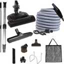 OVO Central Vacuum Carpet Deluxe Kit, 35ft ON/Off High-Voltage Hose with Pigtail, Deluxe 6 Adjustable Height Electric Carpet Beater, 12 Premium Floor Brush, Cleaning Tools and Easy Storage Acc.